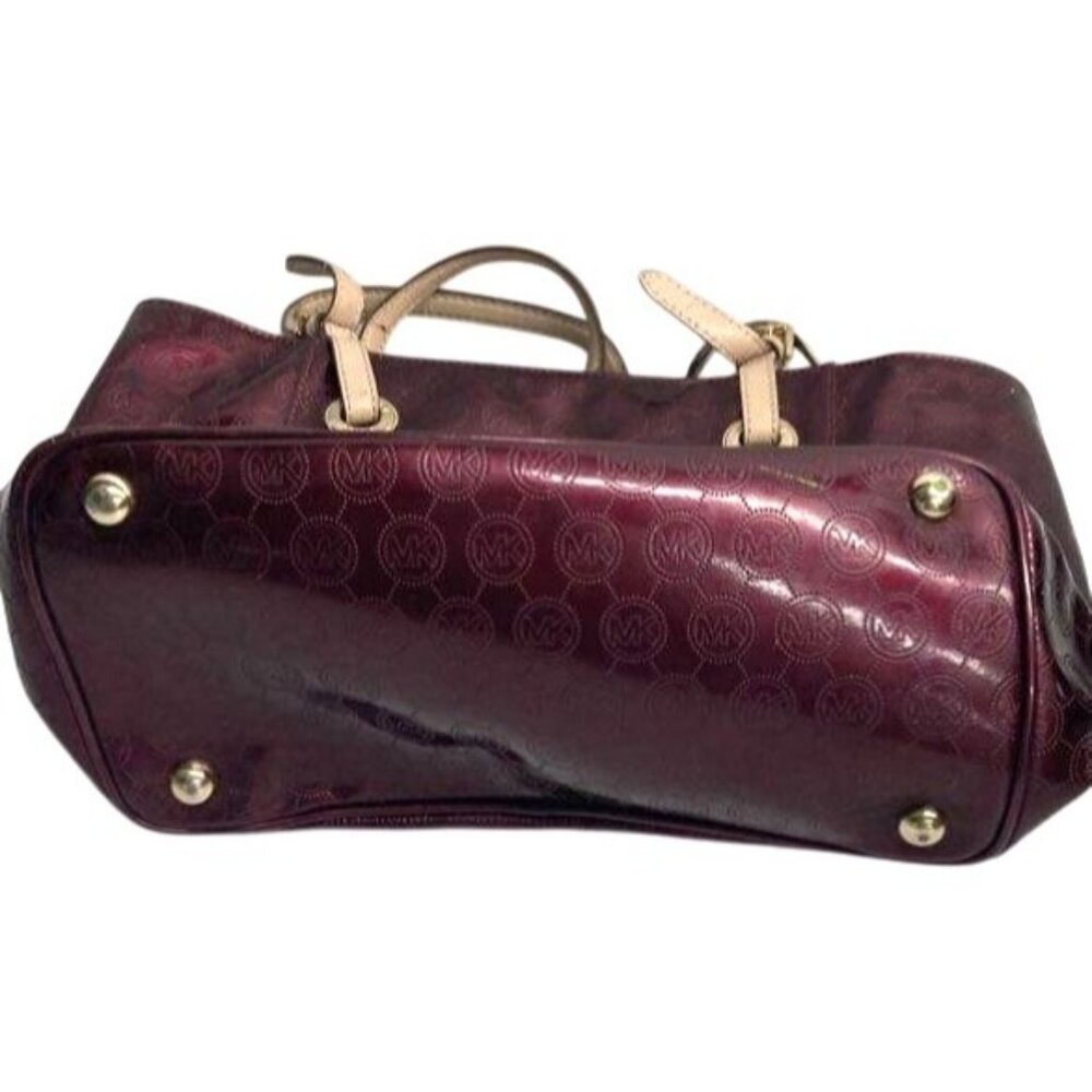 Michael Kors Burgundy Shoulder Patent Tote Bag With MK‎ Monogram Purse - Picture 2 of 5